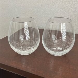 Crate&Barrel Clear Crackle Stemless Wine Glasses Set of 2 Stemless Wine Glasses